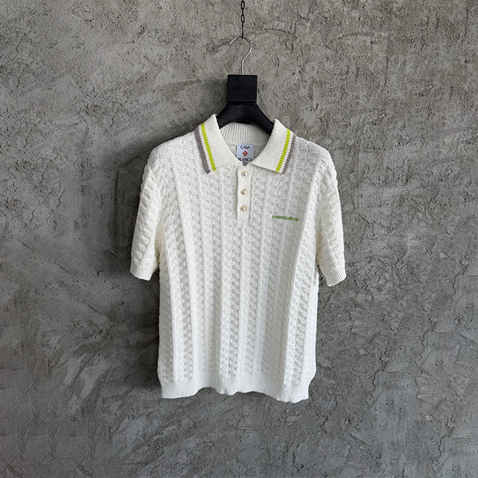 casablanca cable-knit short-sleeve polo shirt